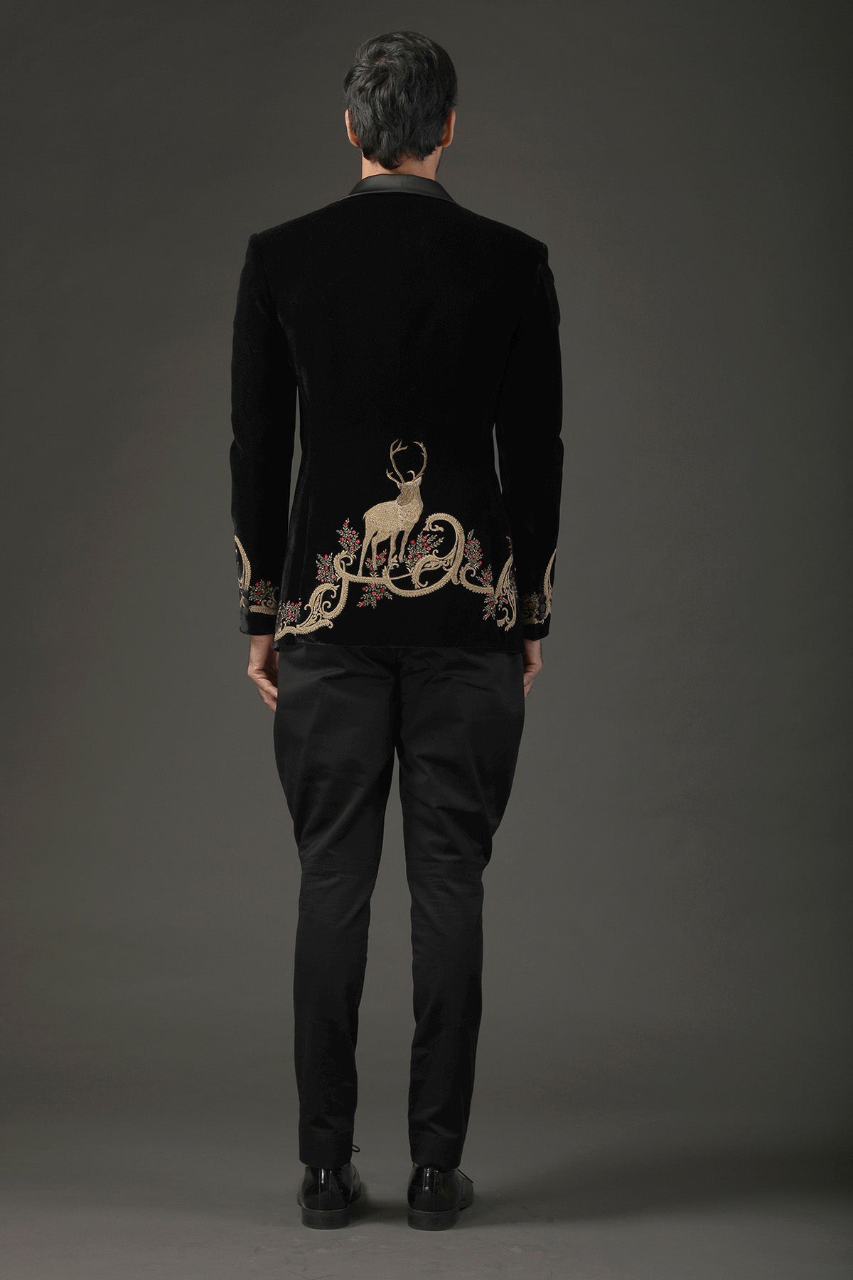 Men's Black Embroidered Tuxedo