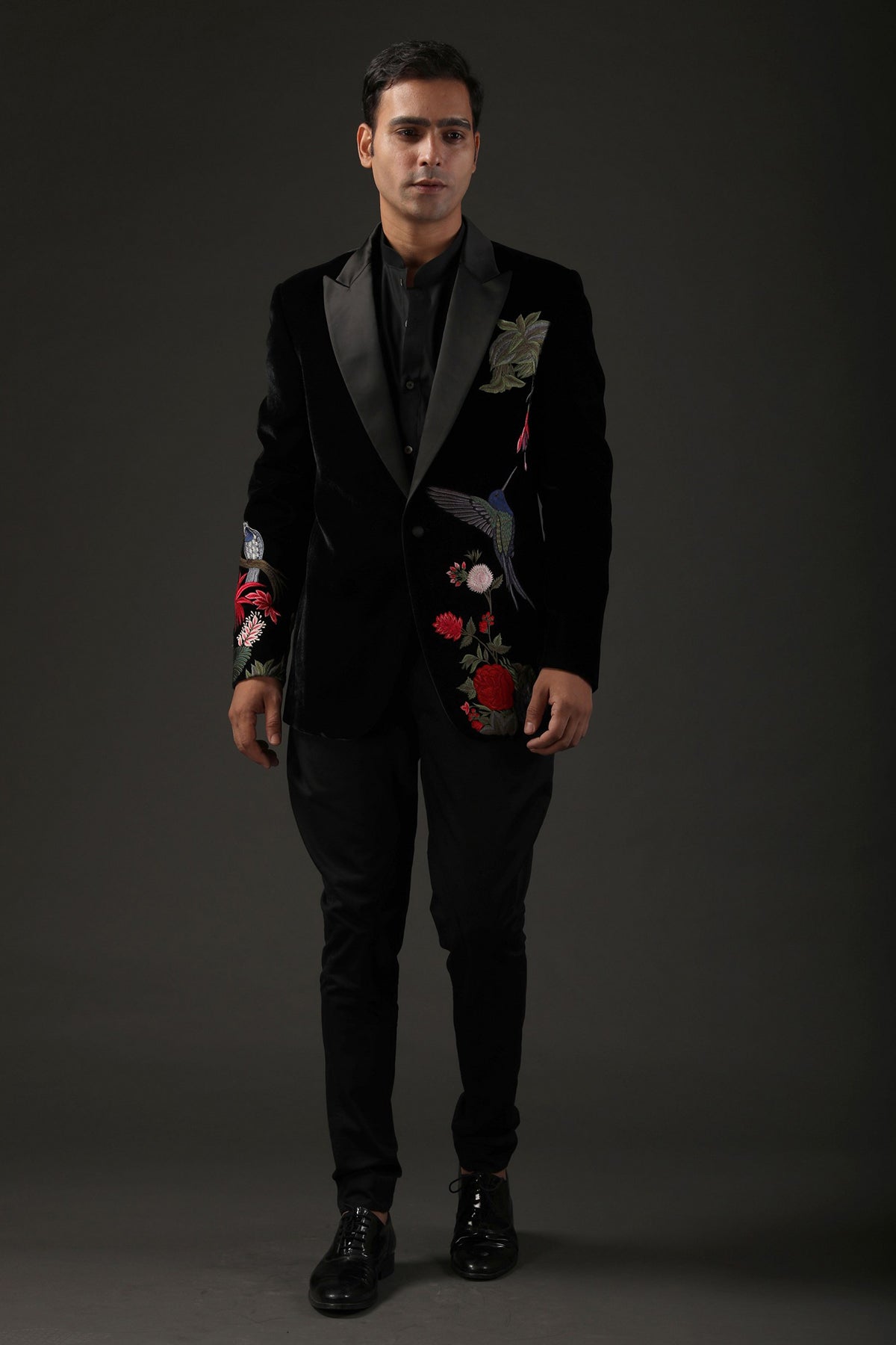 Men's Black Embroidered Tuxedo