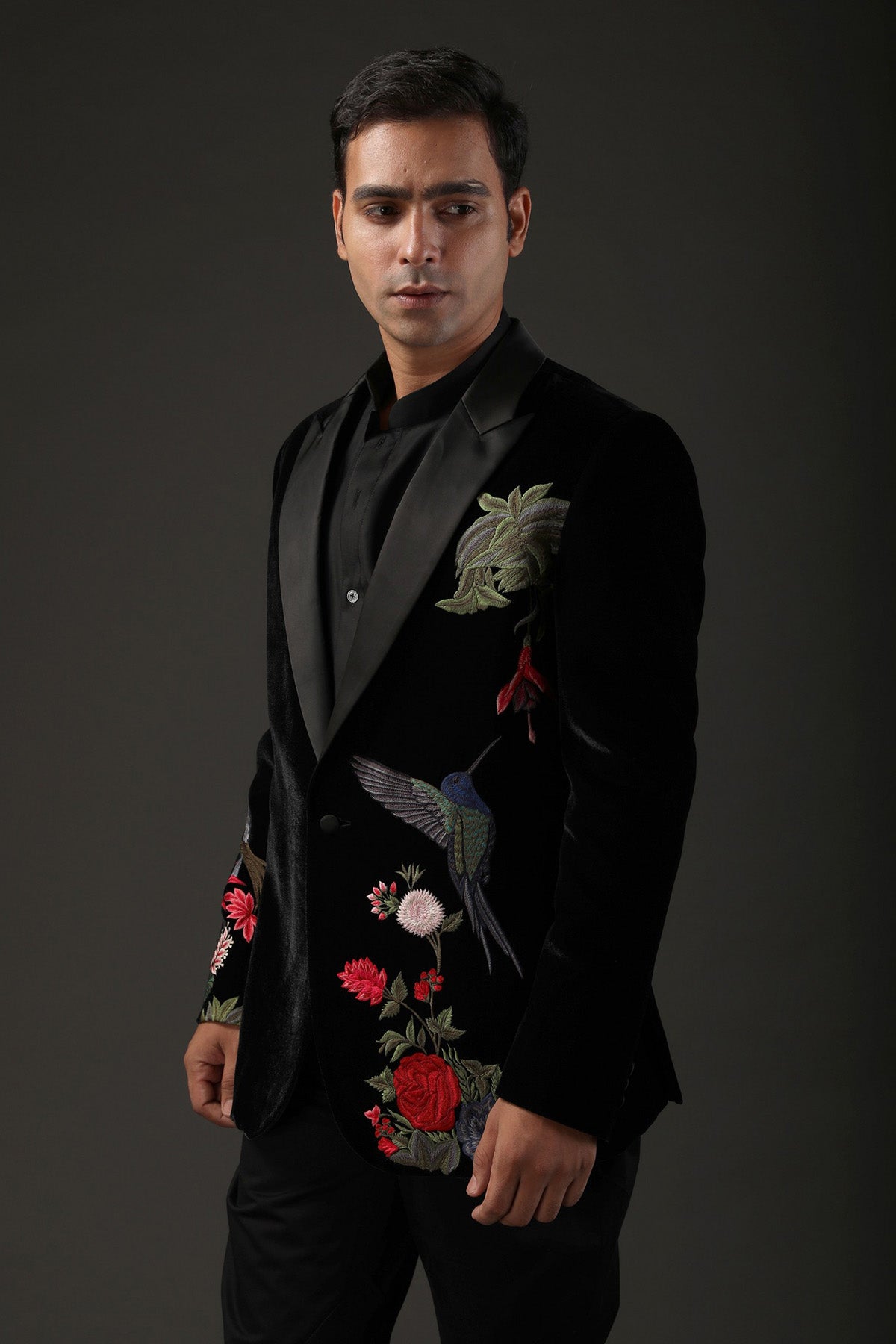 Men's Black Embroidered Tuxedo