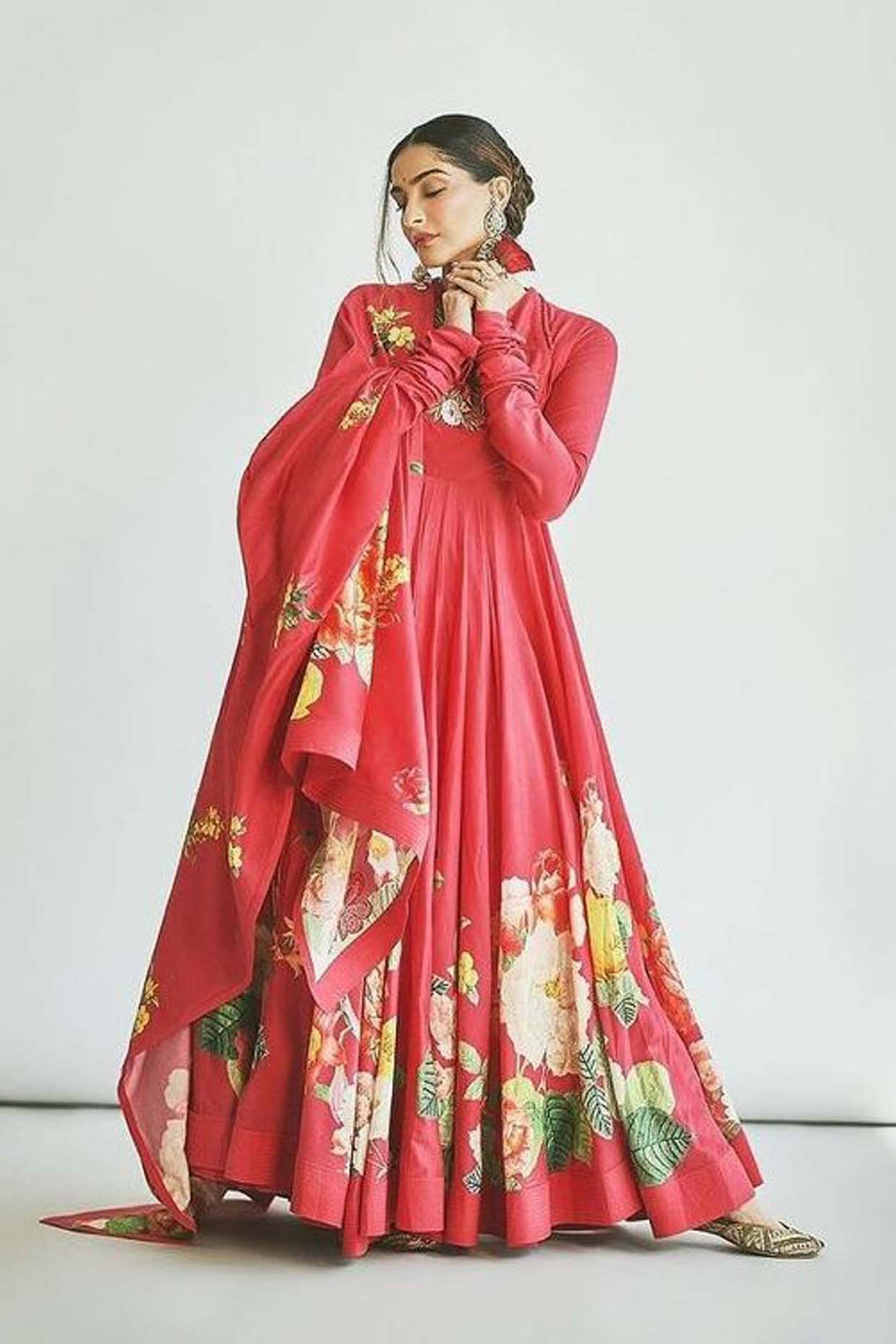 CHANDERI ANARKALI SET WITH MULTICOLOUR PRINT
