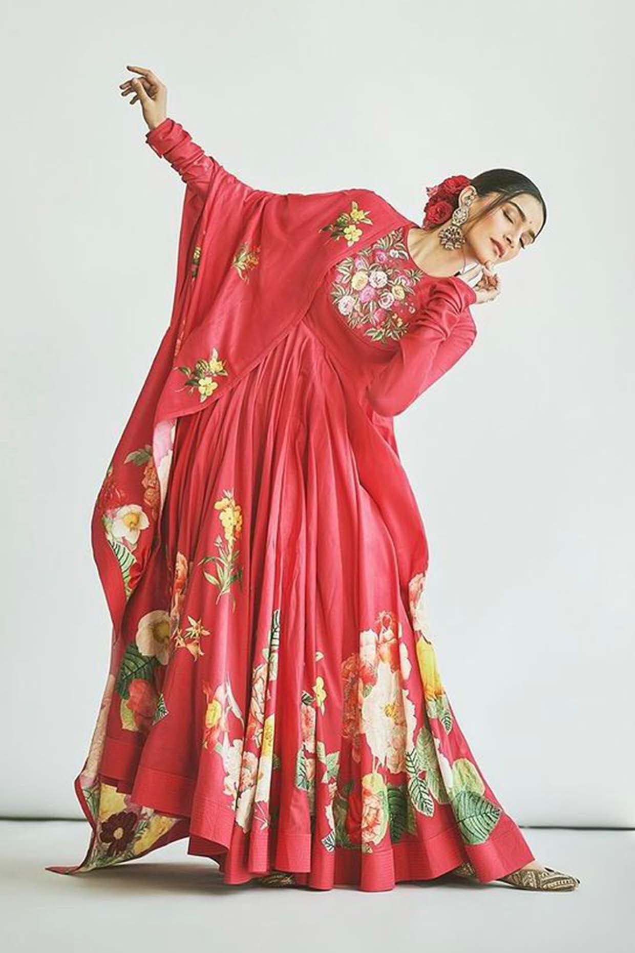 CHANDERI ANARKALI SET WITH MULTICOLOUR PRINT