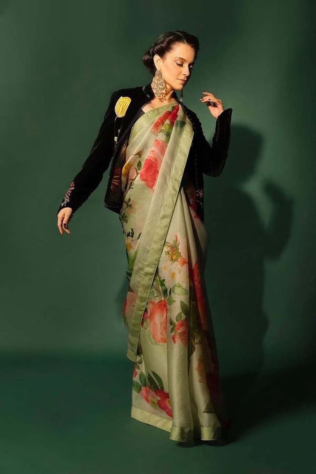 Women's Mint Green Organza Saree
