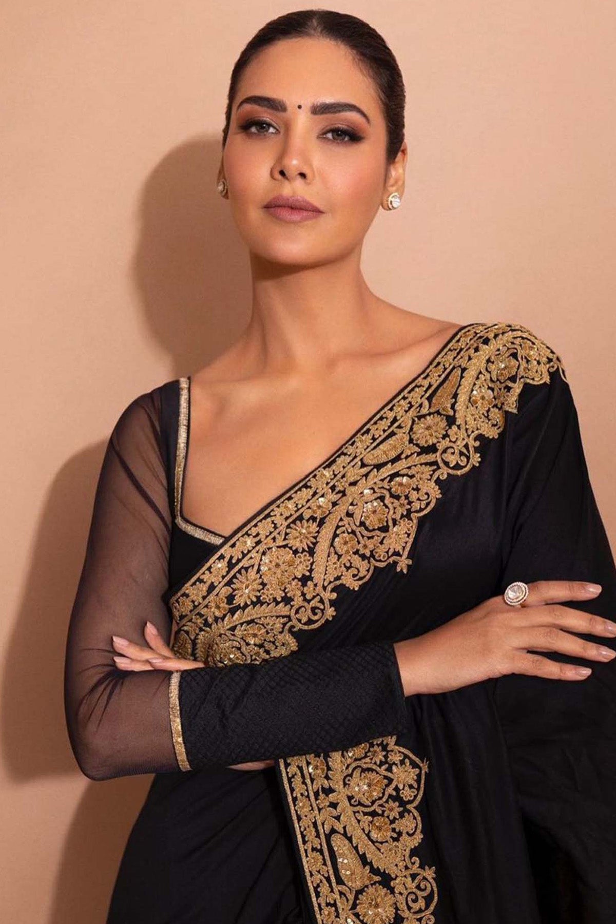 Women's  Embroidered Black Saree