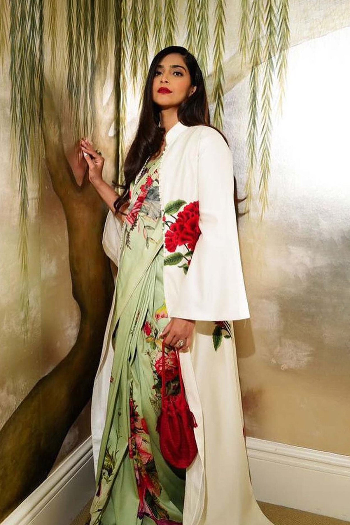 Mint Green Silk Chanderi Saree With Floral Multicolour Print