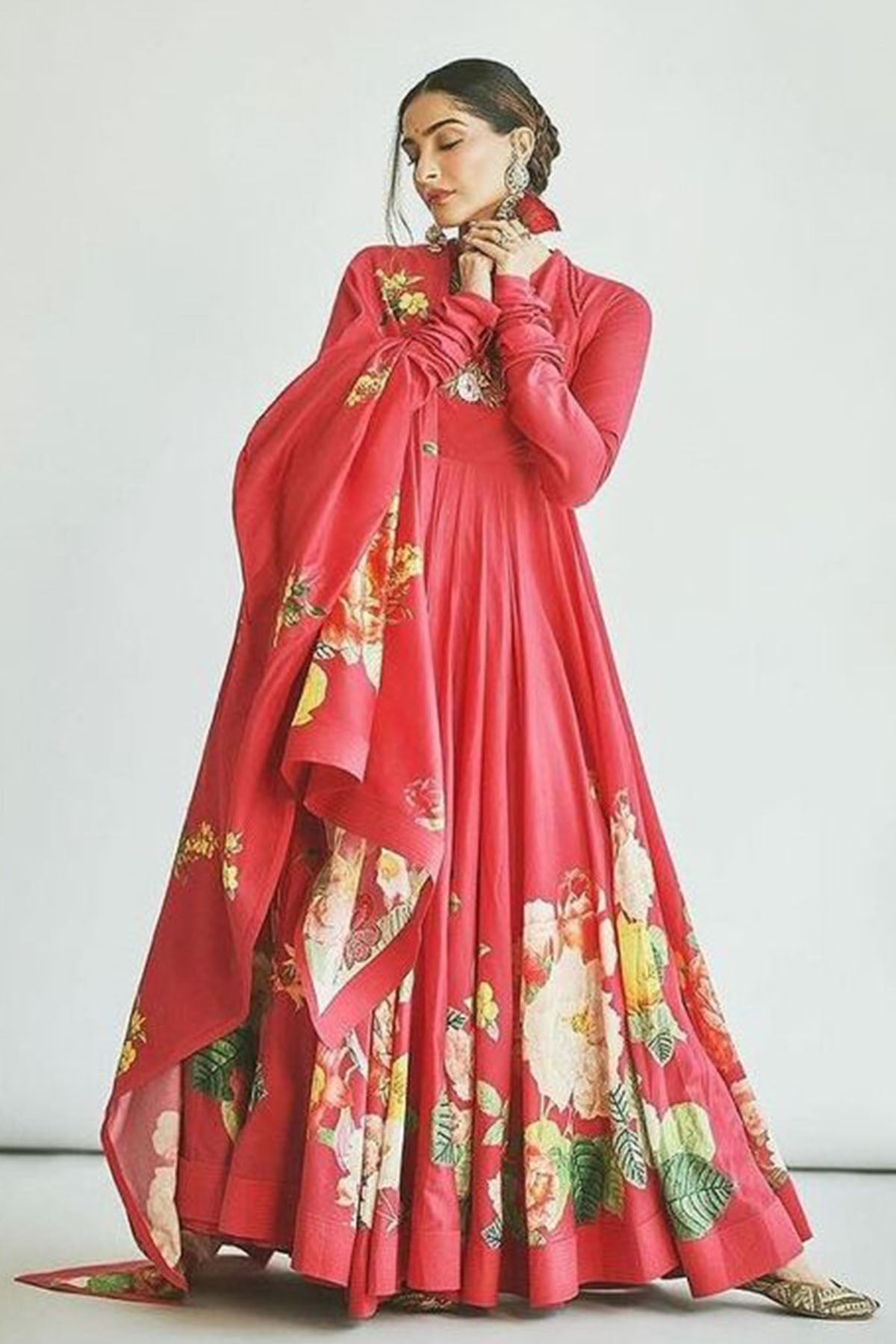 Chanderi Anarkali Set With Multicolour Print