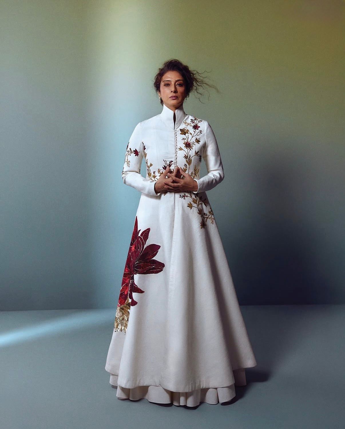 Tammu Stuns in an Ivory Embroidered Long Jacket