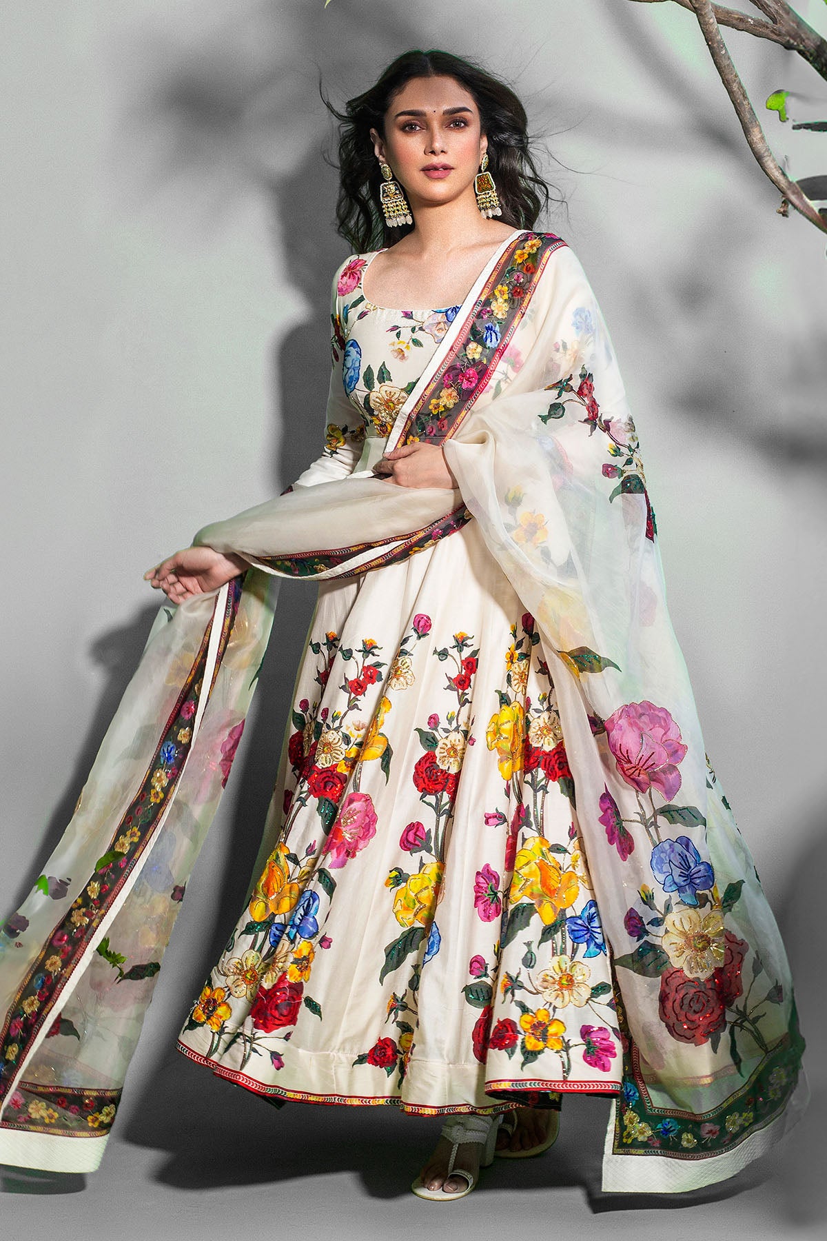 Ivory Chanderi Anarkali Set