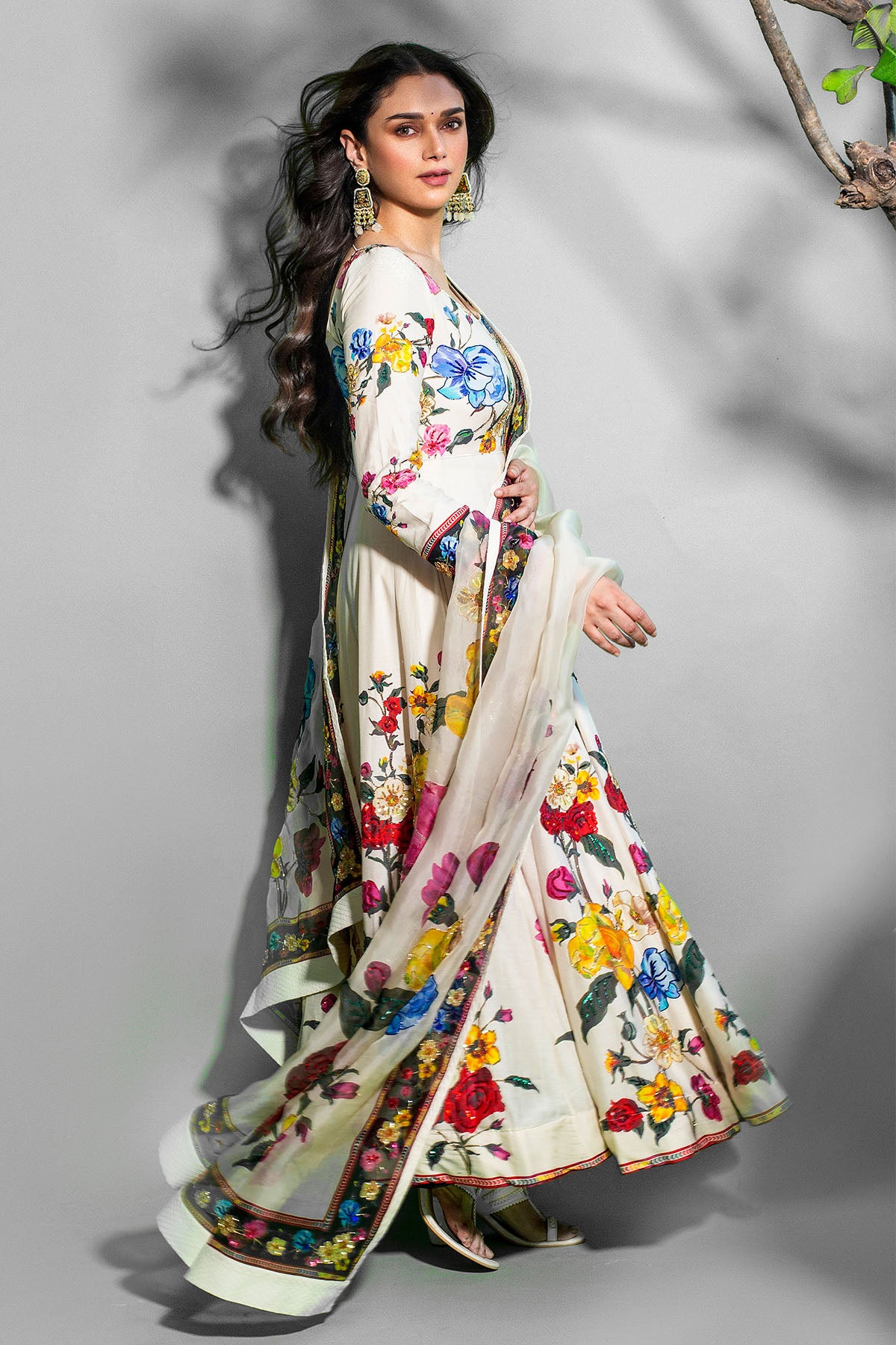 Ivory Chanderi Anarkali Set