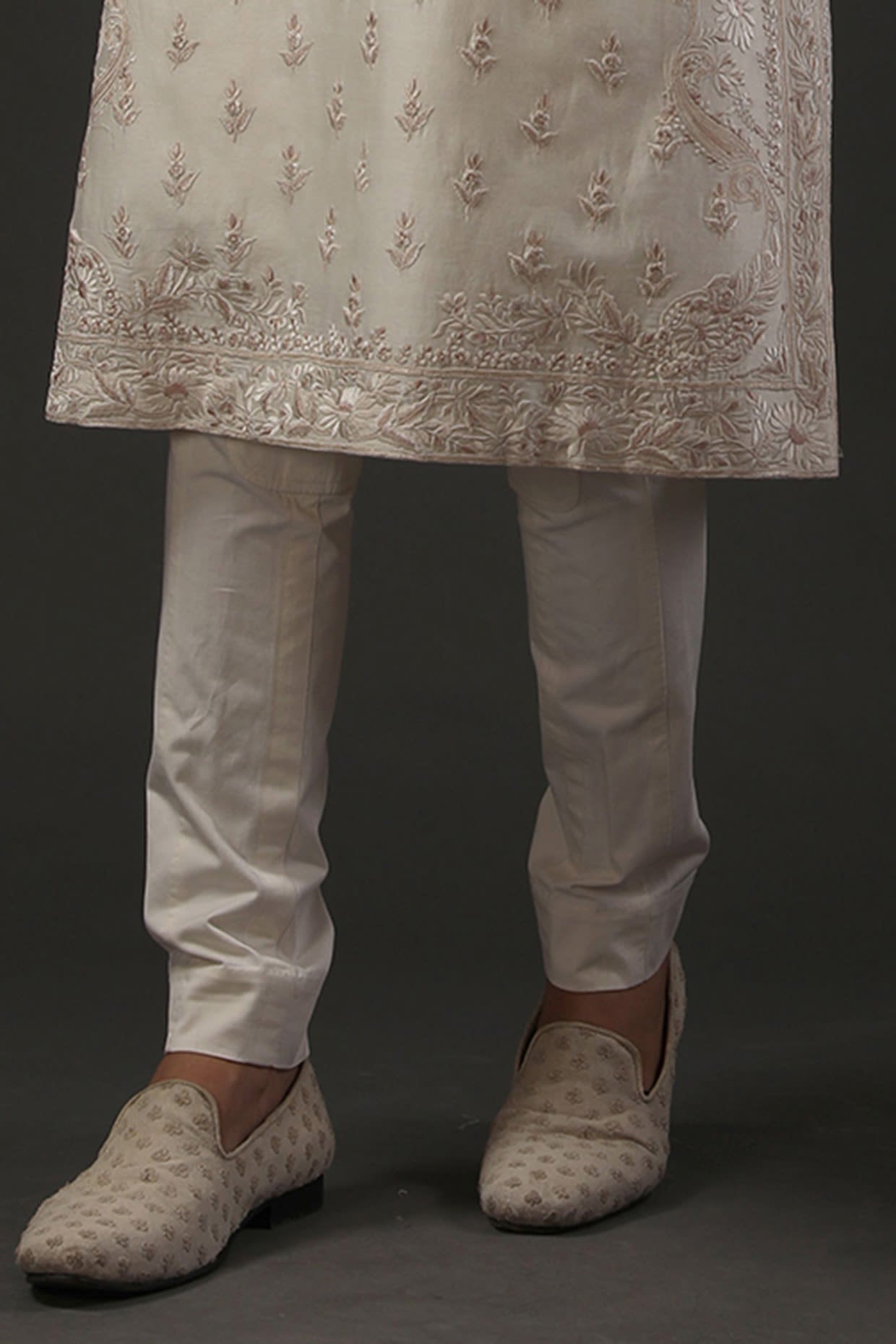 Men Ivory Chanderi Silk Resham Embroidered Kurta Set