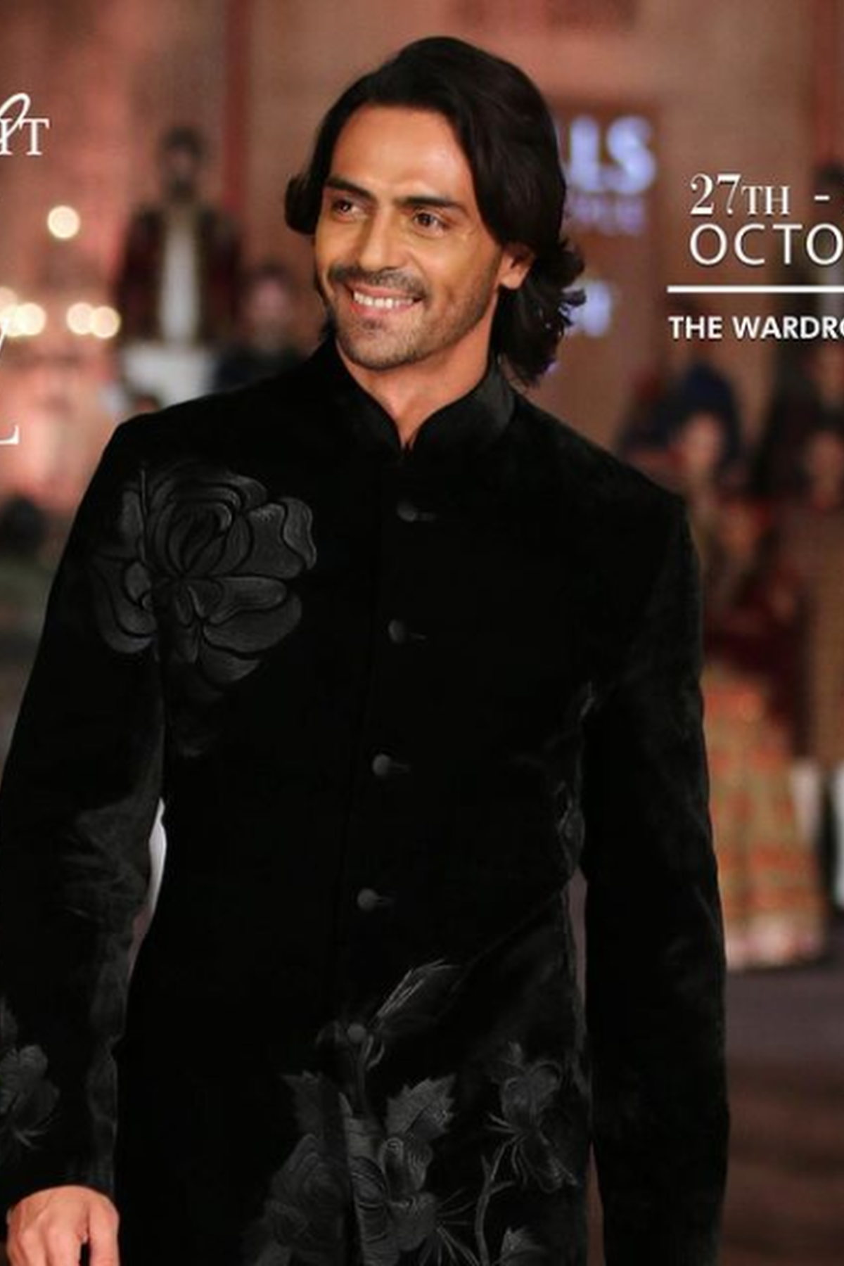 Black Velvet Bandhgala With Floral Embroidery