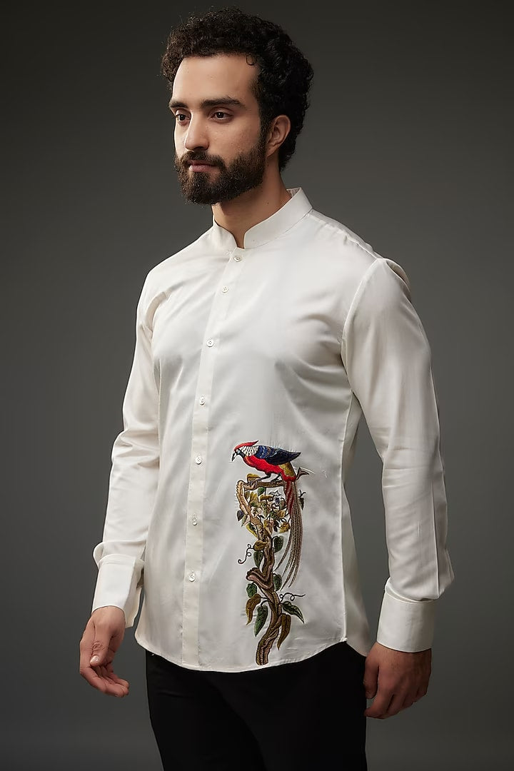 Ivory Poplin Embroidered Shirt