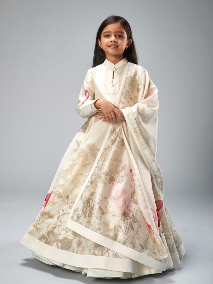 Chanderi printed  floor length anarkali with churidar and printed dupatta