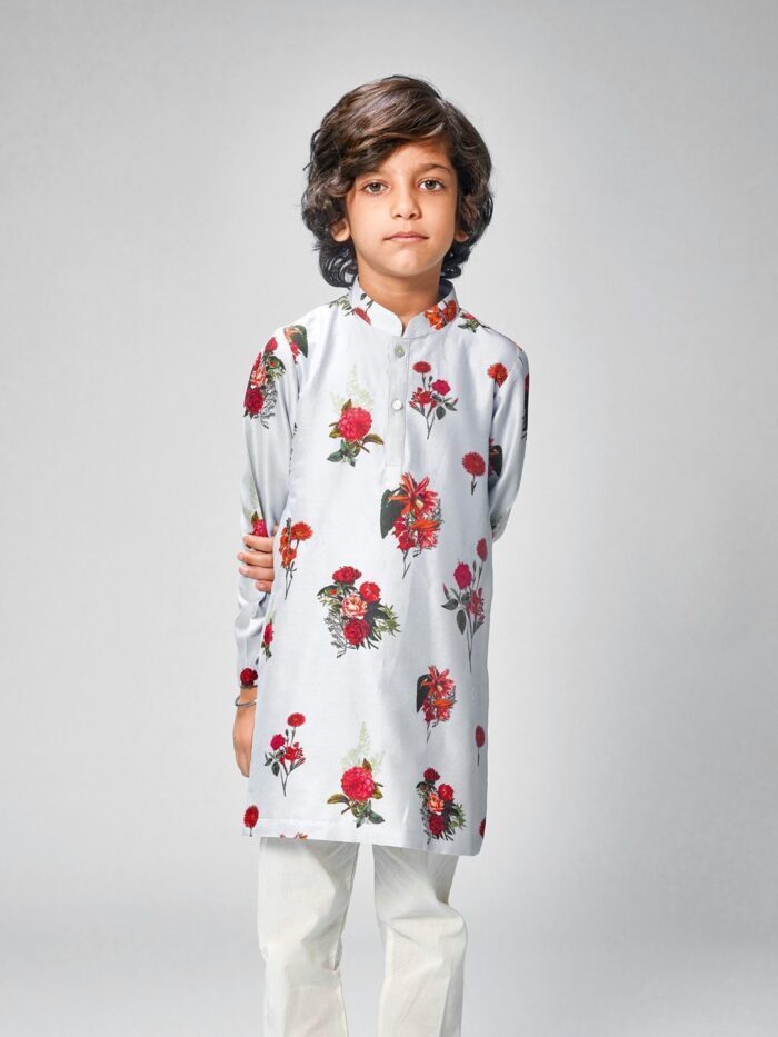 Chanderi powder blue flower printed kurta set