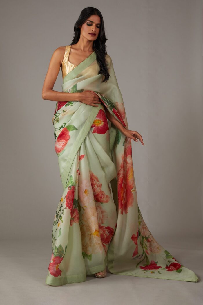 MINT GREEN ORGANZA SAREE - Image 2