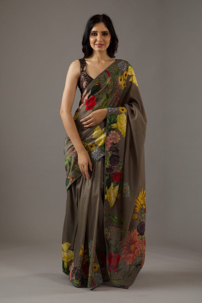 PEWTER GREEN SILK CHANDERI SAREE