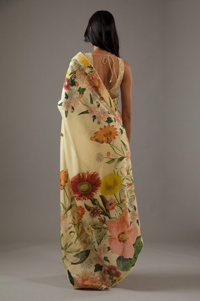 LEMON YELLOW SILK CHANDERI SAREE - Image 3