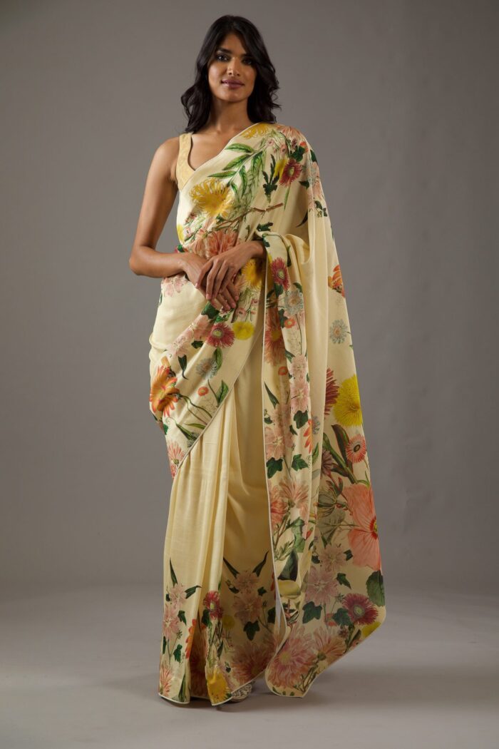 LEMON YELLOW SILK CHANDERI SAREE