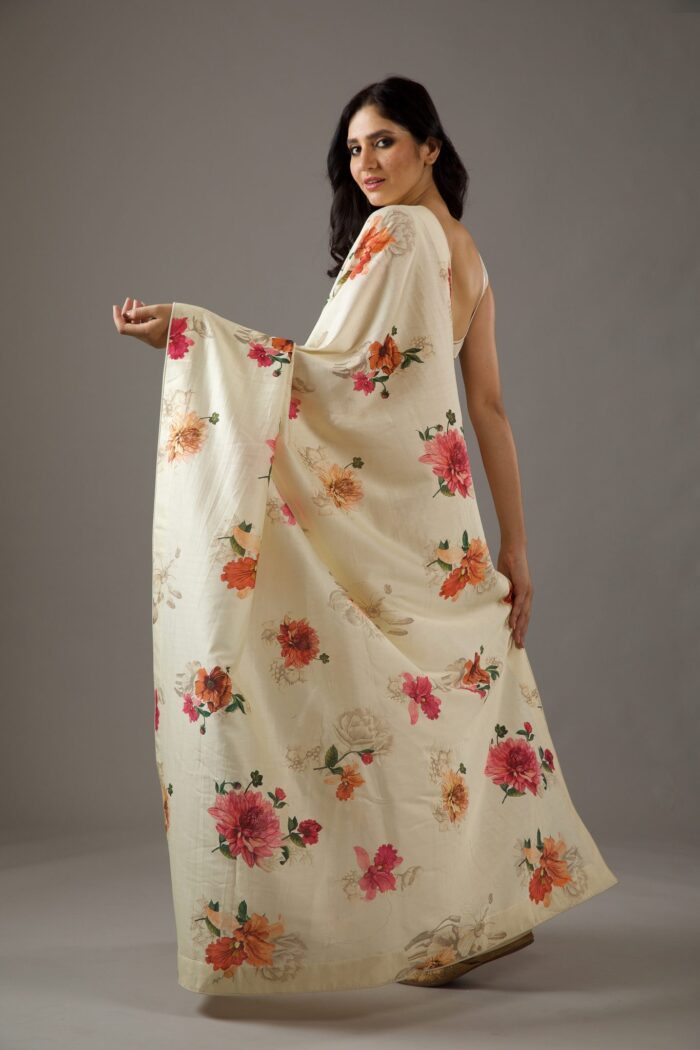 SILK CHANDERI SAREE WITH MULTICOLOUR  DIGITAL PRINT - Image 3