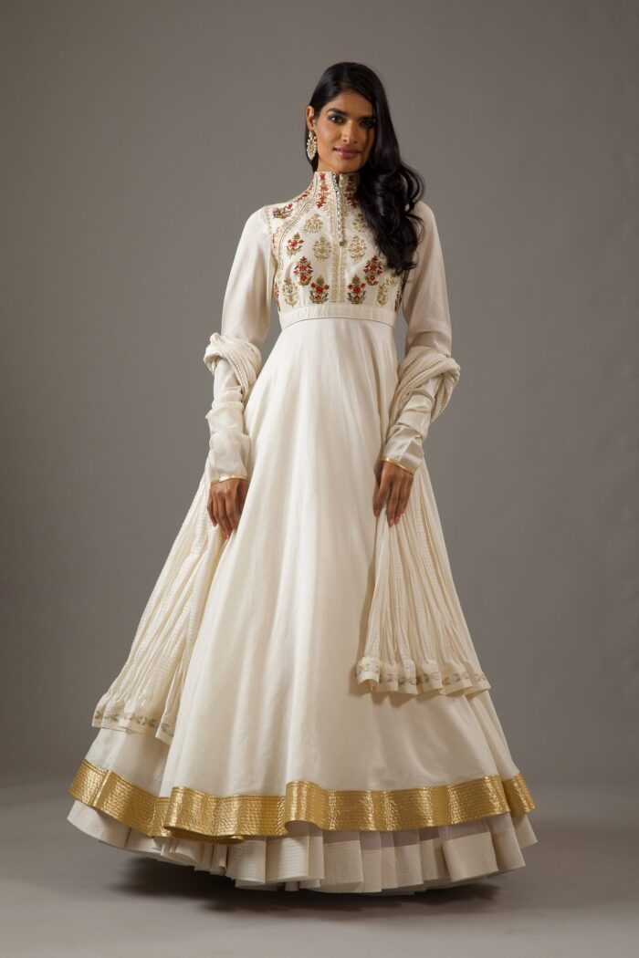 IVORY CHANDERI ANARKALI SET