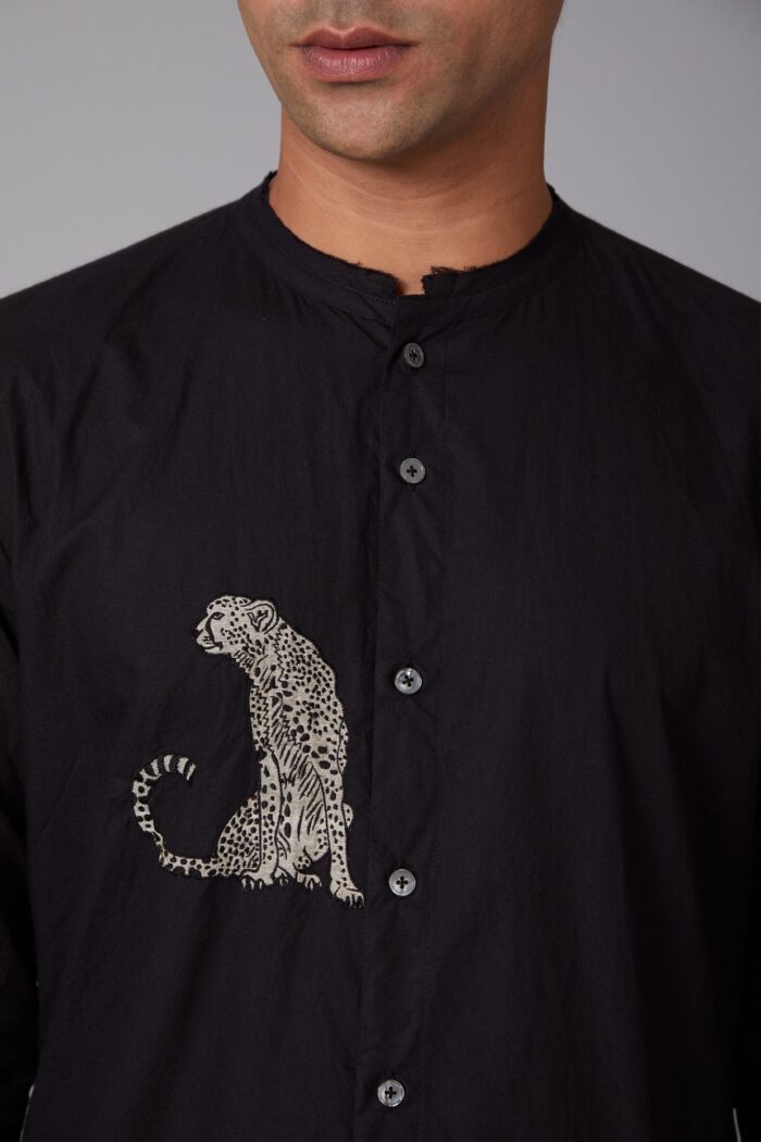 Black Poplin Embroidered Shirt - Image 2