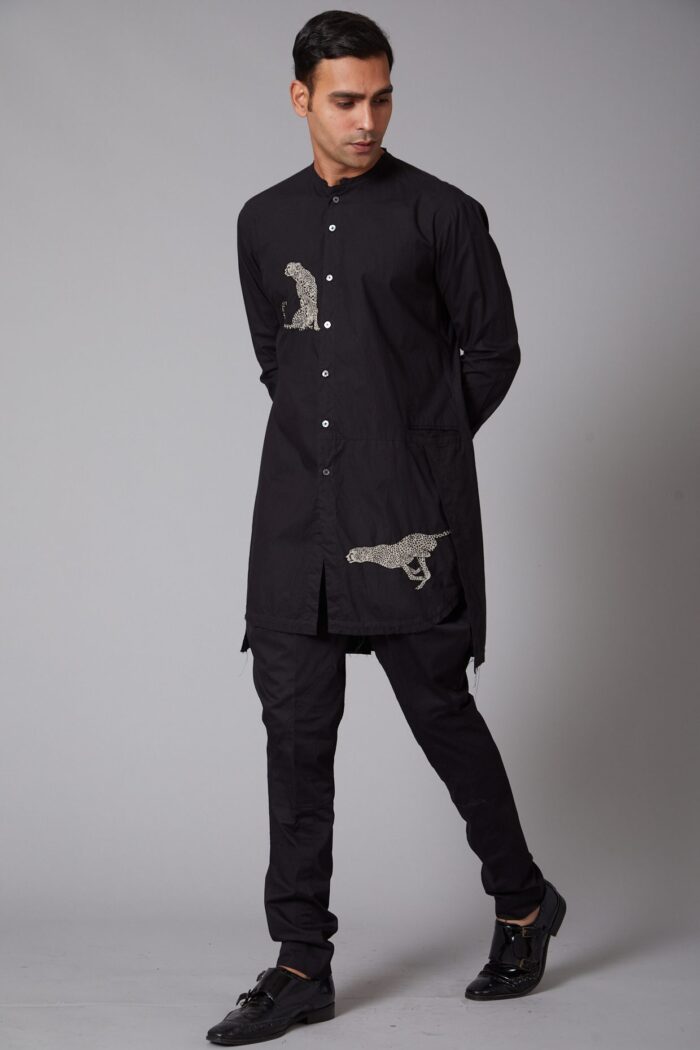 Black Poplin Embroidered Shirt