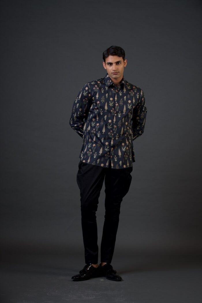 BLACK MUGHAL PRINTED SHIRT