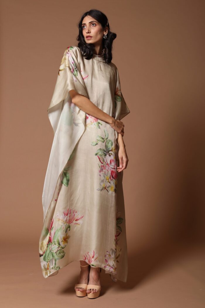 Beige Printed Kaftan