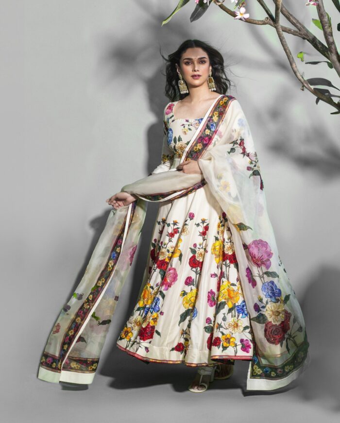 Ivory Chanderi Anarkali Set