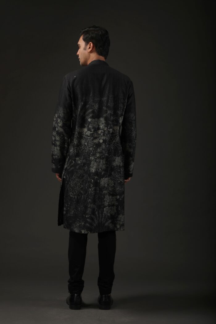 Black Shibori Printed Chanderi Kurta - Image 3