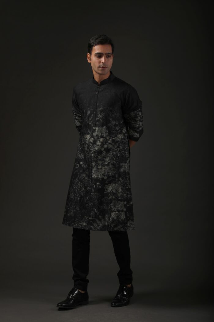 Black Shibori Printed Chanderi Kurta