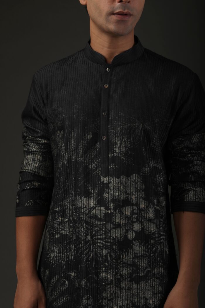 Black Shibori Printed Chanderi Kurta - Image 2