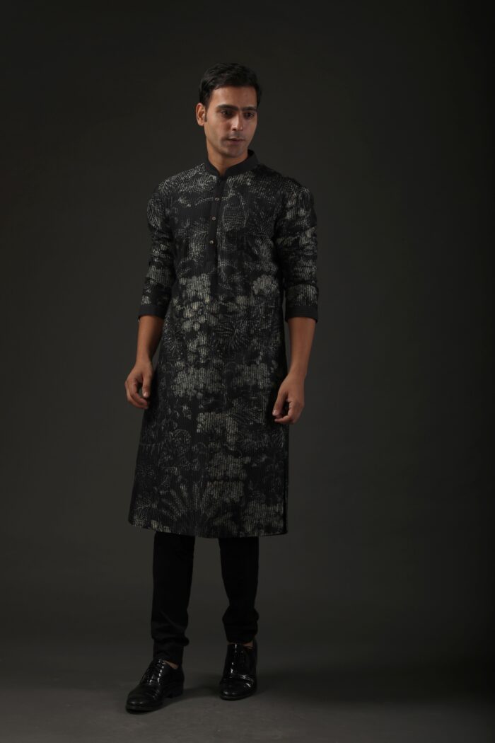 Black Shibori Printed Chanderi Kurta