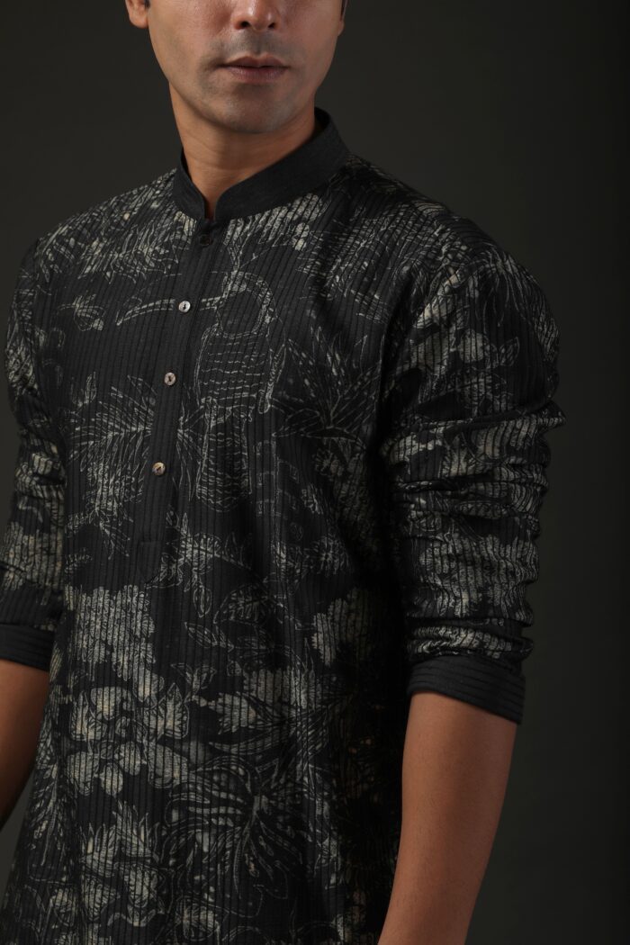 Black Shibori Printed Chanderi Kurta - Image 2