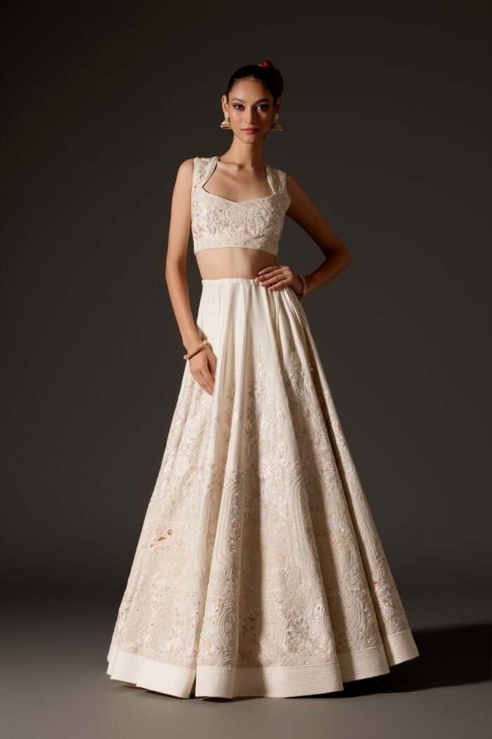 Ivory Chanderi Lehenga with Intricate Dori Embroidery - Image 2