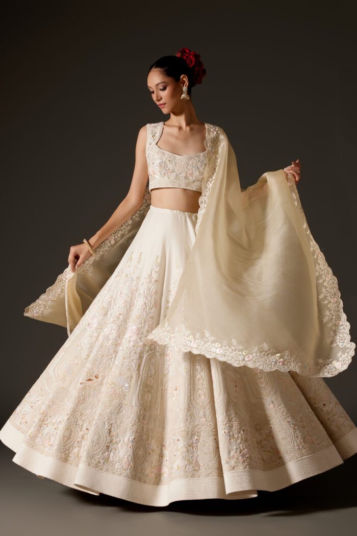 Ivory Chanderi Lehenga with Intricate Dori Embroidery