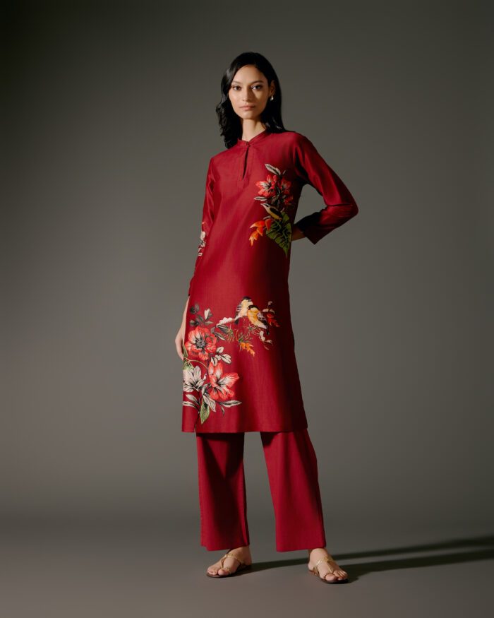 Chanderi Tunic Set with Abstract Print and Voile Pant - Image 2