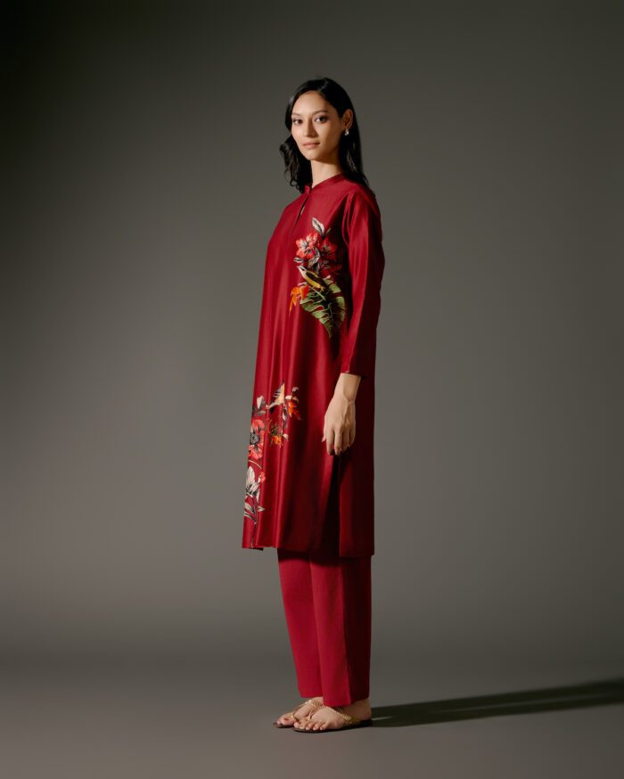 Chanderi Tunic Set with Abstract Print and Voile Pant - Image 3