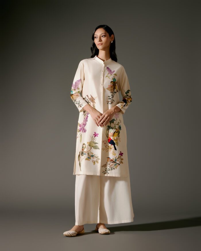 Chanderi Tunic Set with Abstract Print and Voile Pant - Image 2