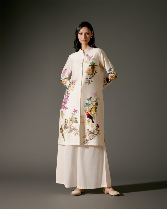 Chanderi Tunic Set with Abstract Print and Voile Pant - Image 3