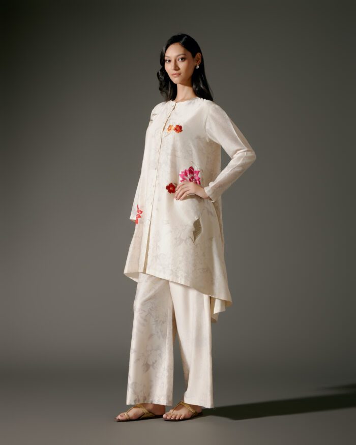 Flared A-Line Tunic Set in Chanderi Silk - Image 3