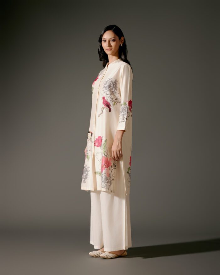 Chanderi Tunic Set with Abstract Print and Voile Pant - Image 2