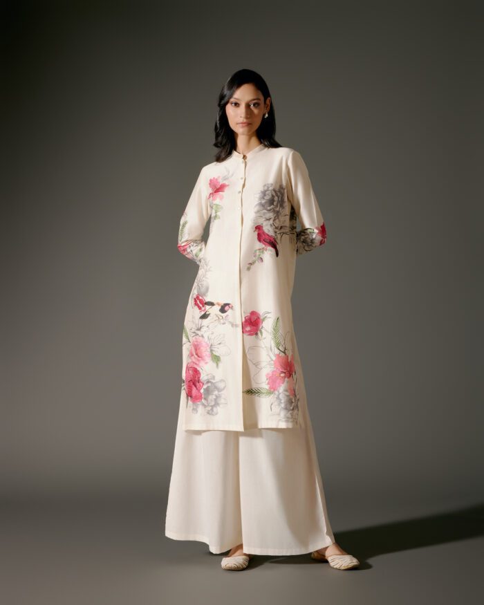 Chanderi Tunic Set with Abstract Print and Voile Pant - Image 3