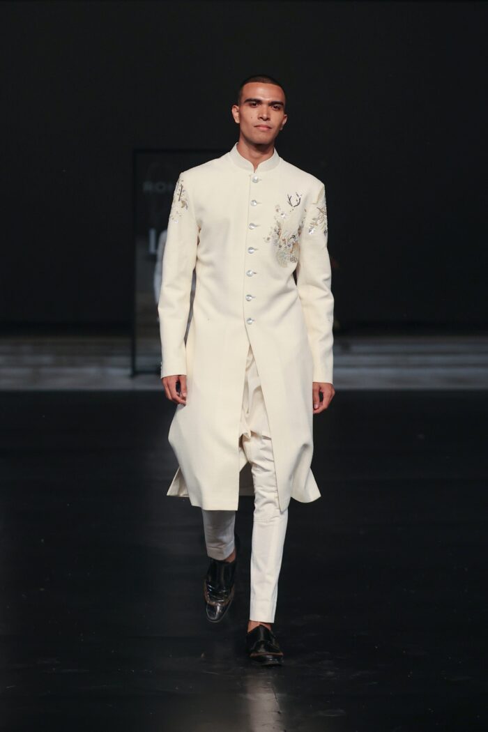 Ivory Matka Silk Sherwani with Embroidery for Men - Image 2